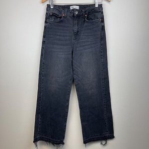 ZARA Black Stretch Denim High Rise Wide Leg Raw Hem Jeans Women's Size 8